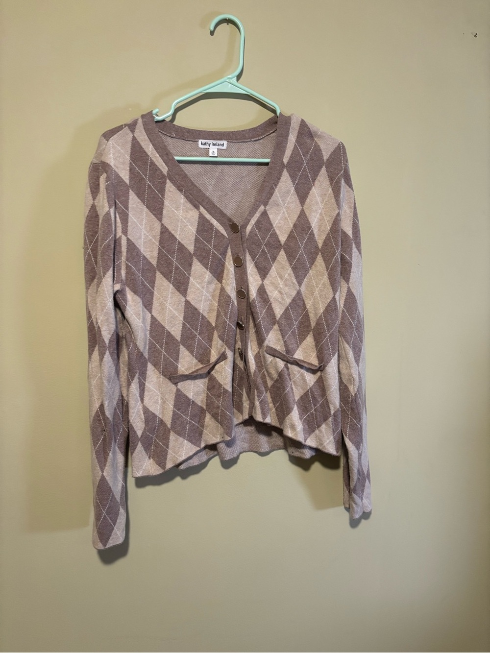 Kathy Ireland Argyle Button-Front Women's Cardigan Sweater